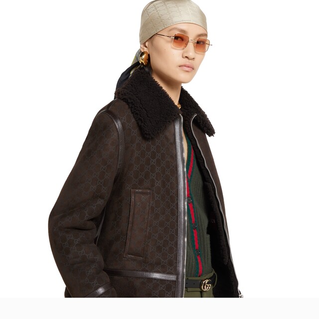 Printed suede shearling jacket - image 4