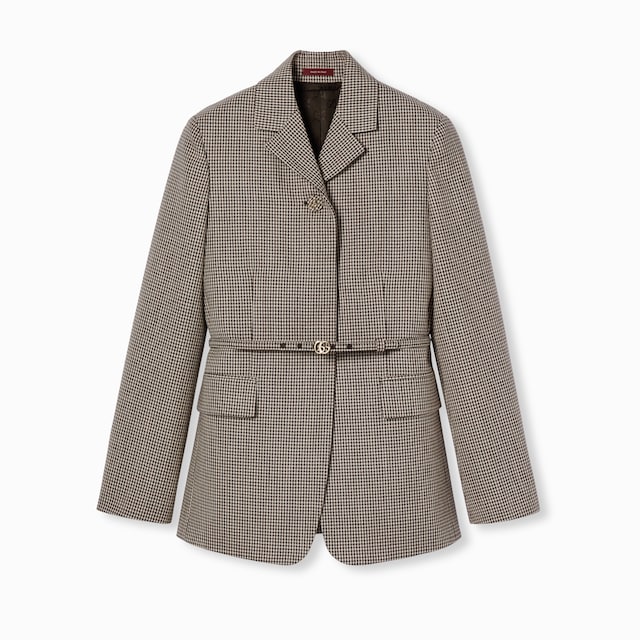 Gingham wool jacket with belt
