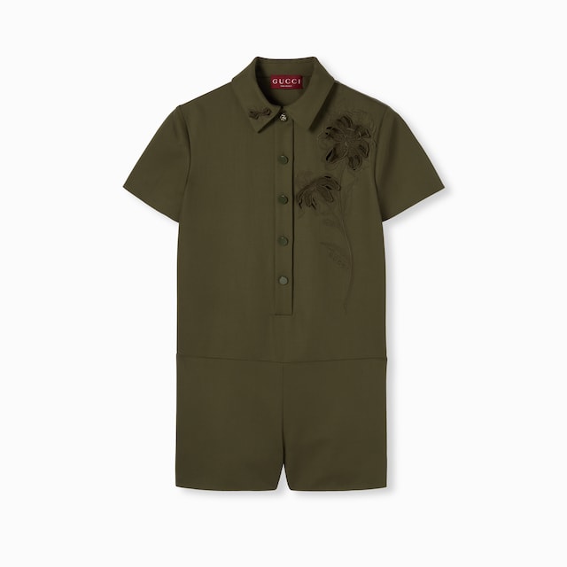 Light wool jumpsuit with embroidery