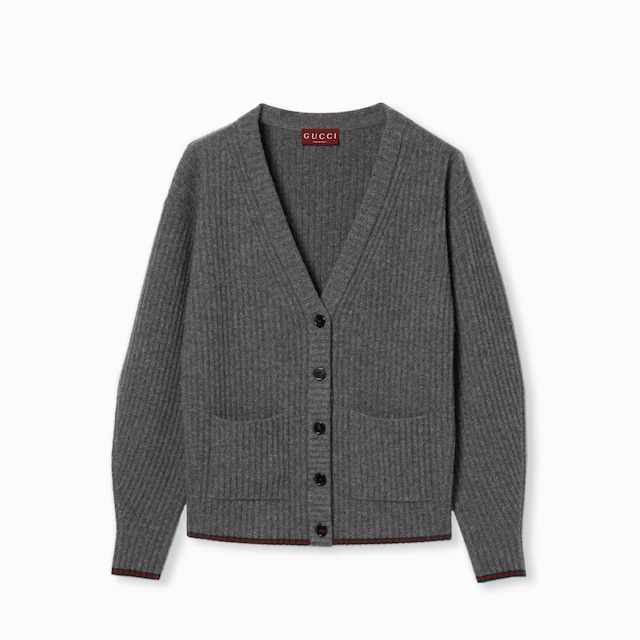 Rib felted wool cardigan with Web