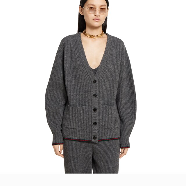 Rib felted wool cardigan with Web - image 5