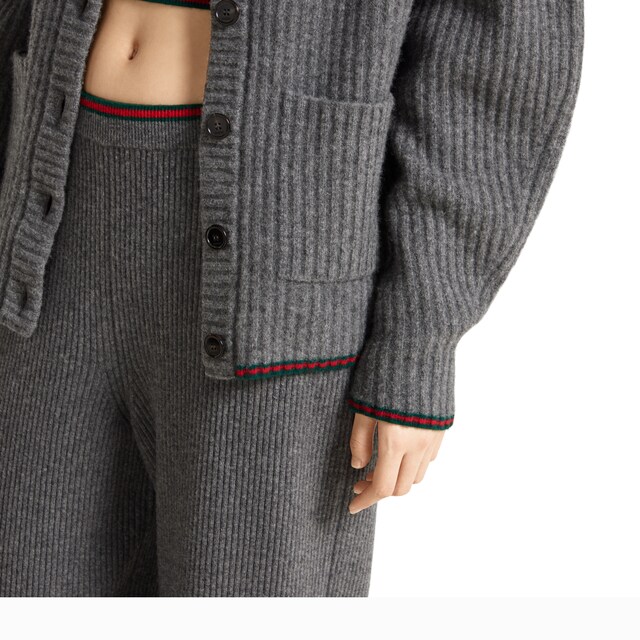 Rib felted wool cardigan with Web - image 3