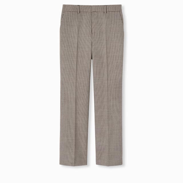 Gingham wool pants with embroidery