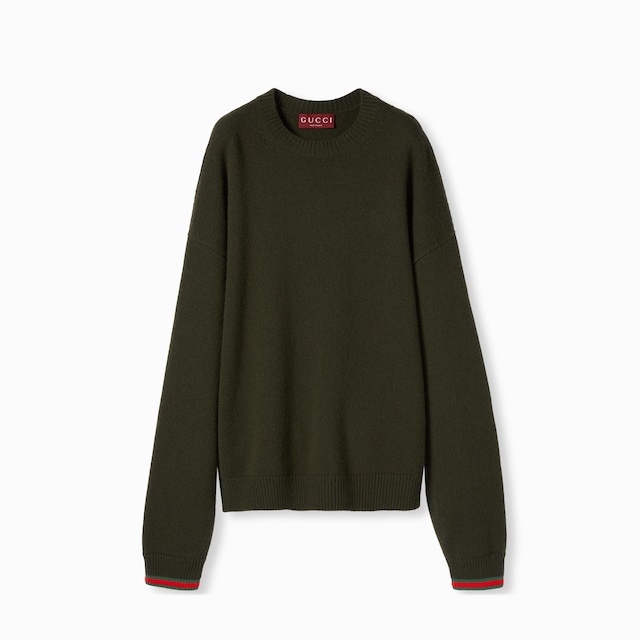 Wool cashmere sweater with Web trim