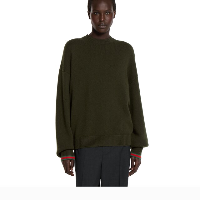 Wool cashmere sweater with Web trim - image 4