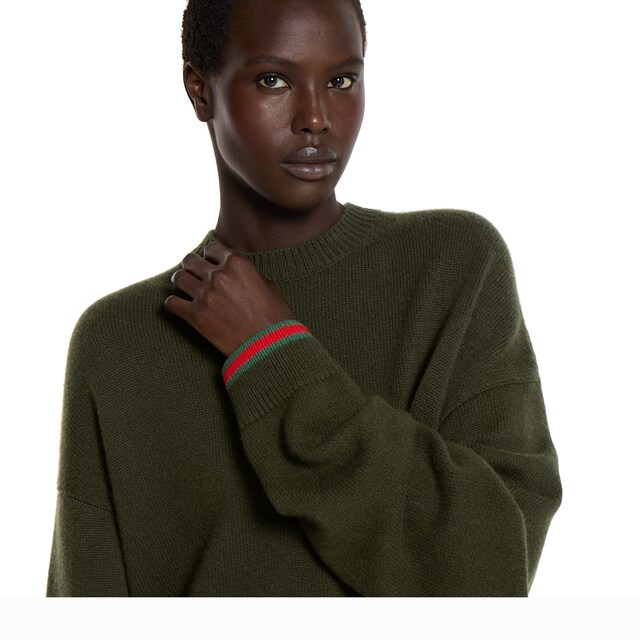 Wool cashmere sweater with Web trim - image 2