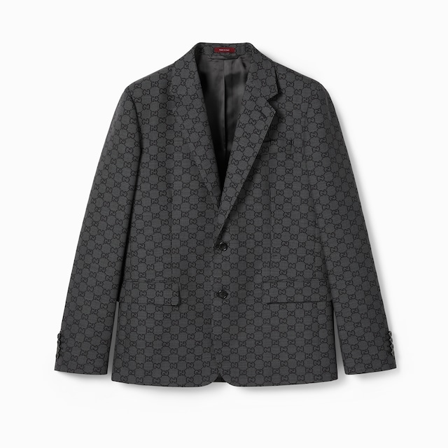 Chaqueta de lana gingham técnica con GG