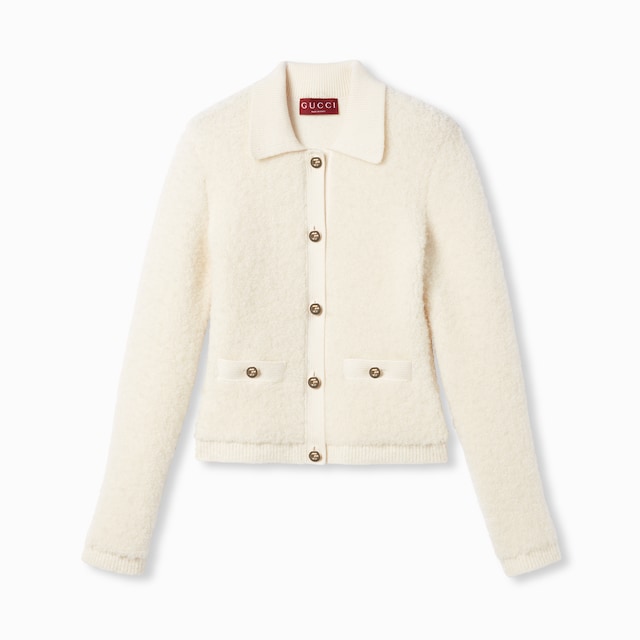 Wool bouclé polo cardigan