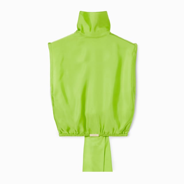Self-tie neck bow viscose twill top