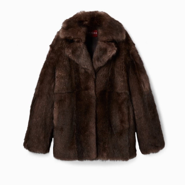 柔软长毛羊毛皮双排扣大衣