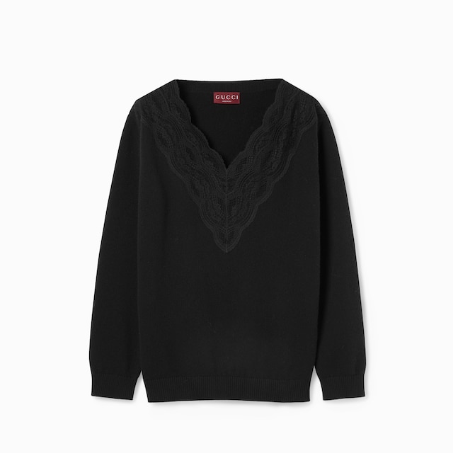 Wool and cashmere sweater with lace
