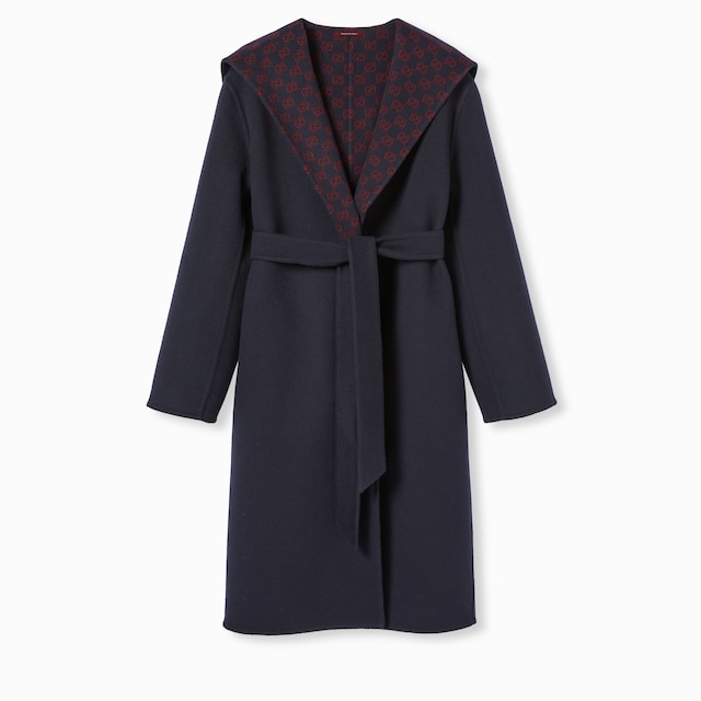 Reversible wool silk hooded coat
