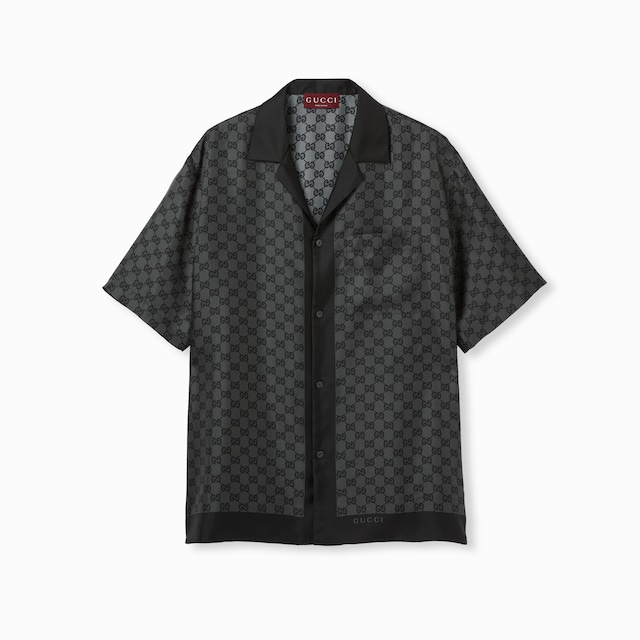 Printed silk twill bowling shirt
