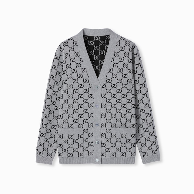 Reversible GG wool jacquard cardigan