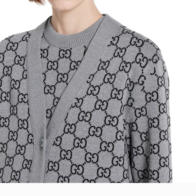 Reversible GG wool jacquard cardigan