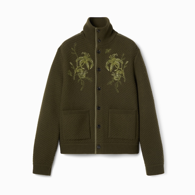 Wool knit cardigan with embroidery