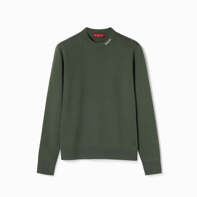 Silk cotton knit sweater with intarsia