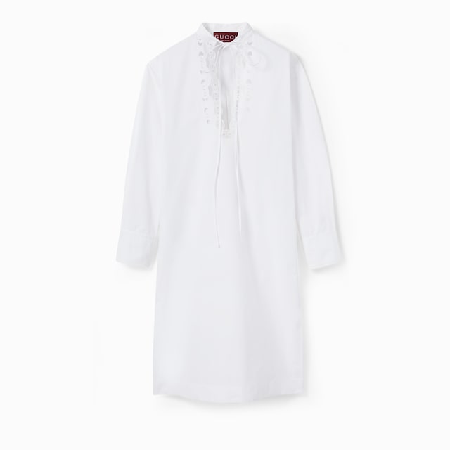 Cotton poplin shirt dress with embroidery