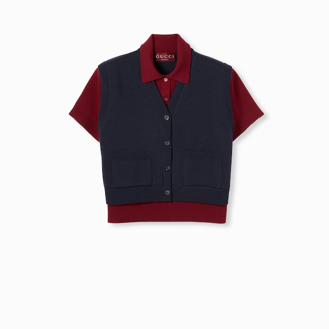 Polo en laine et soie avec gilet superposé