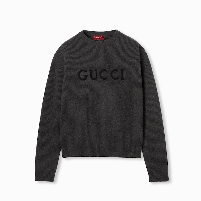Wool cashmere rib knit sweater