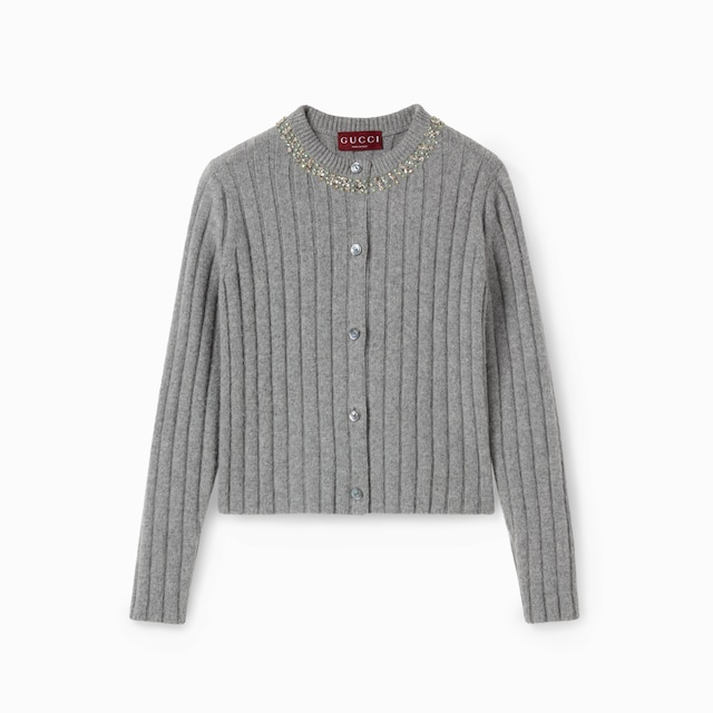 Rib soft wool and cashmere cardigan