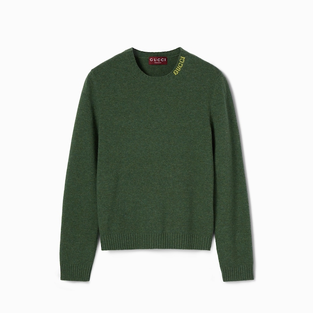 Felted wool knit sweater with intarsia