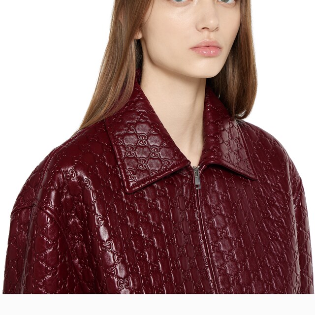 Oversize embossed GG leather jacket - image 3