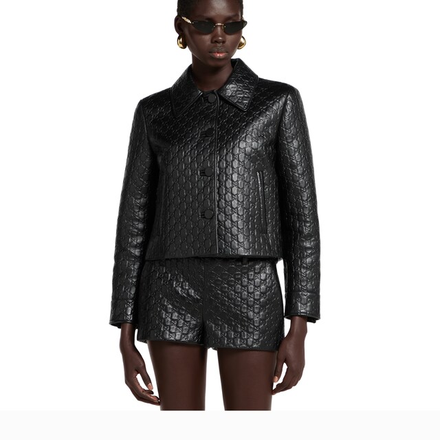 Embossed GG leather jacket - image 4