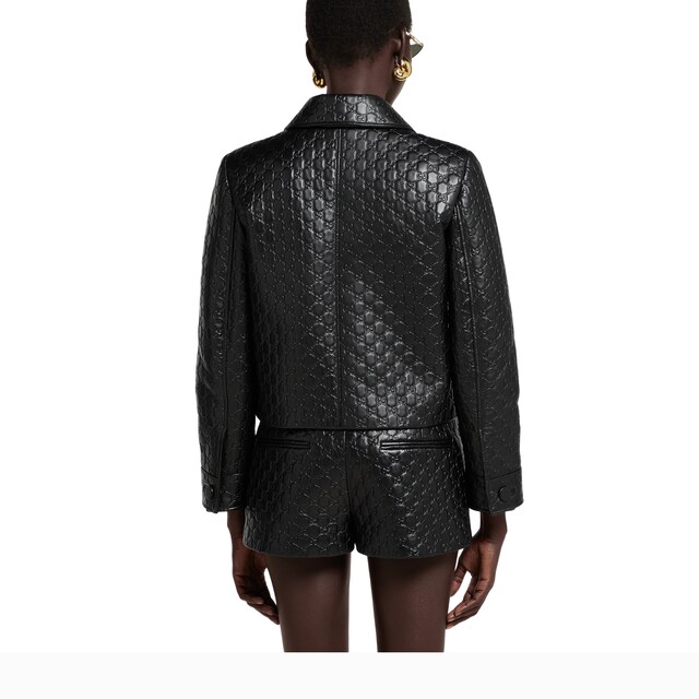 Embossed GG leather jacket - image 3