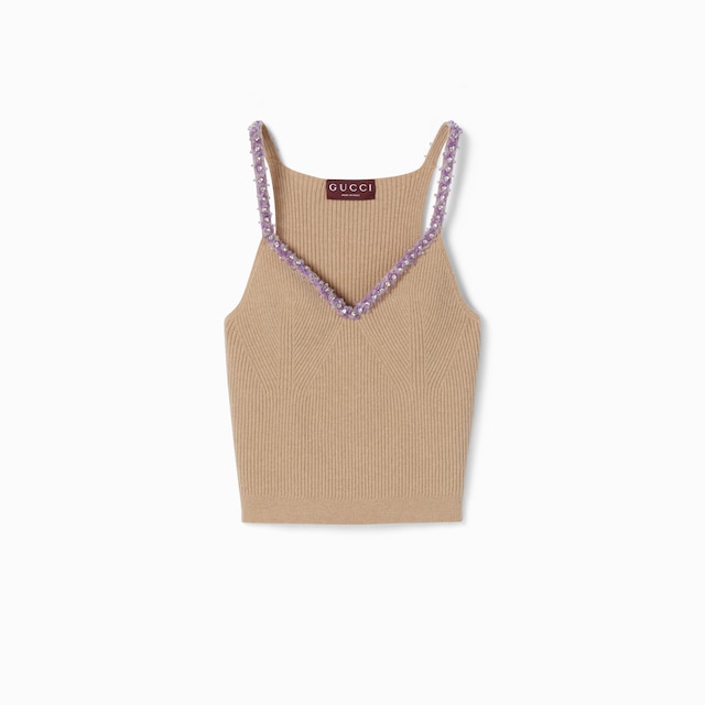 Rib felted wool top with embroidery