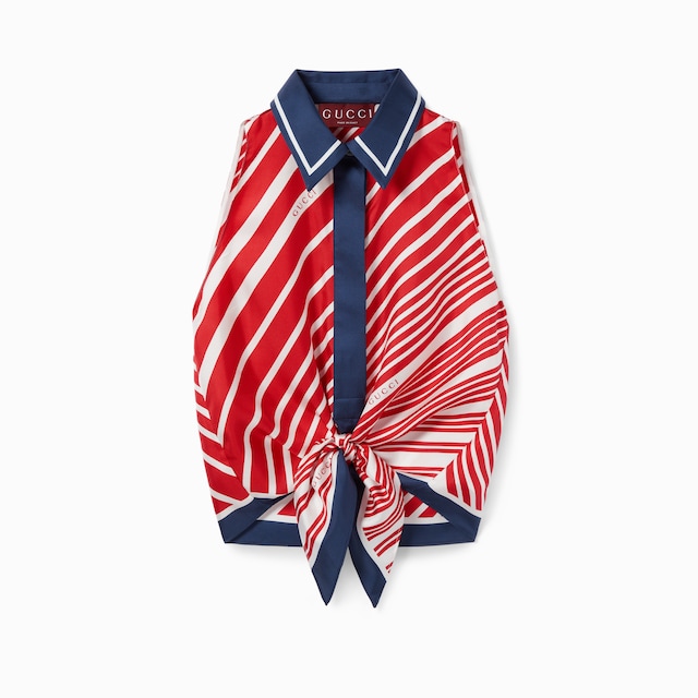 Silk twill printed knot hem top