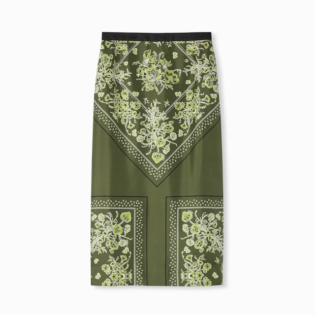 Printed silk twill skirt