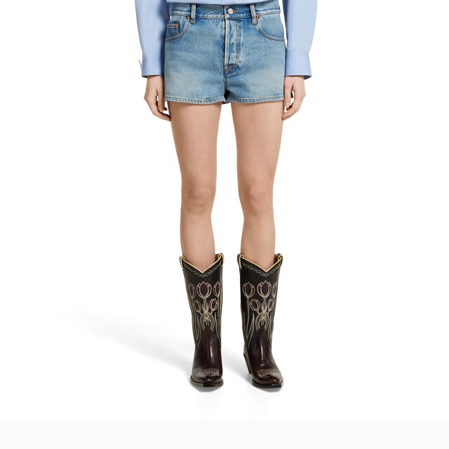 Stonewashed denim shorts - image 4