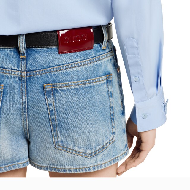 Stonewashed denim shorts - image 2
