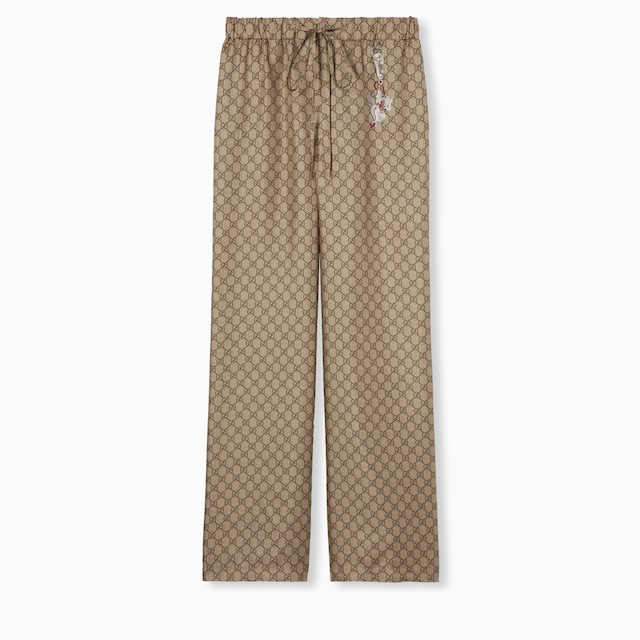 GG silk twill pants with print