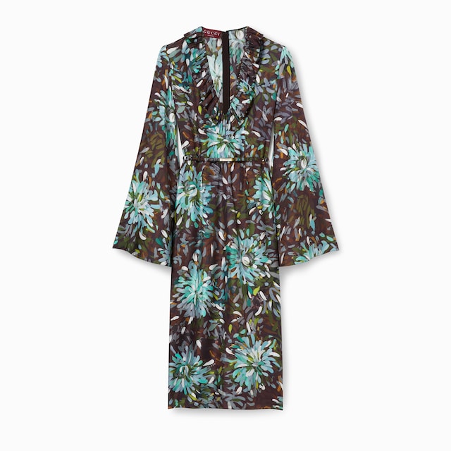 Printed silk twill dress