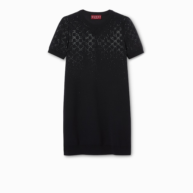 Fine wool dress with GG crystals