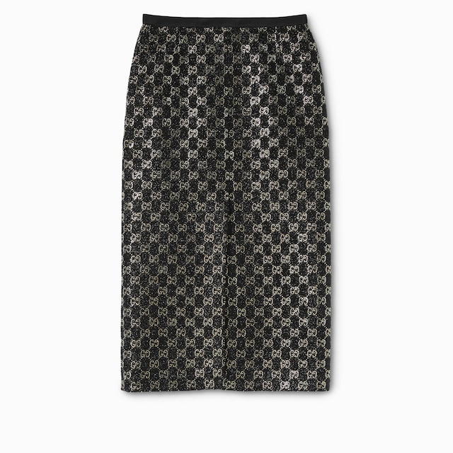 饰刺绣羊毛花呢金银丝线半身裙 