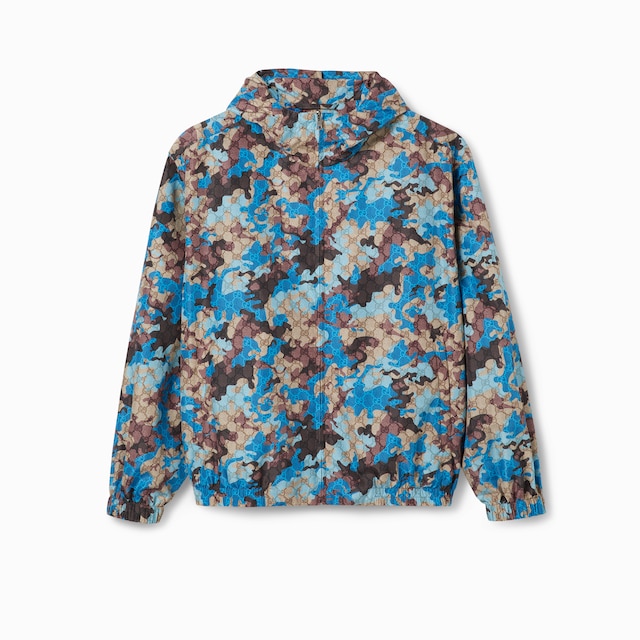 Printed technical poplin zip jacket