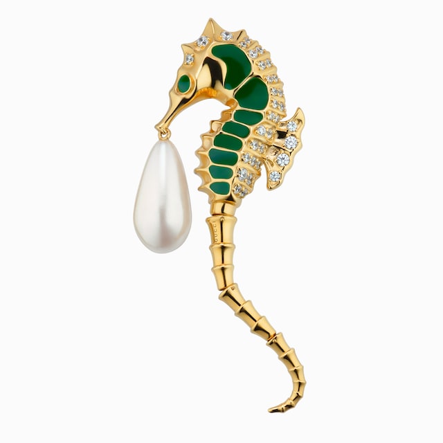 Seahorse-shaped brooch with pearl