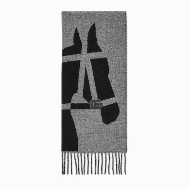 Wool scarf with jacquard motif