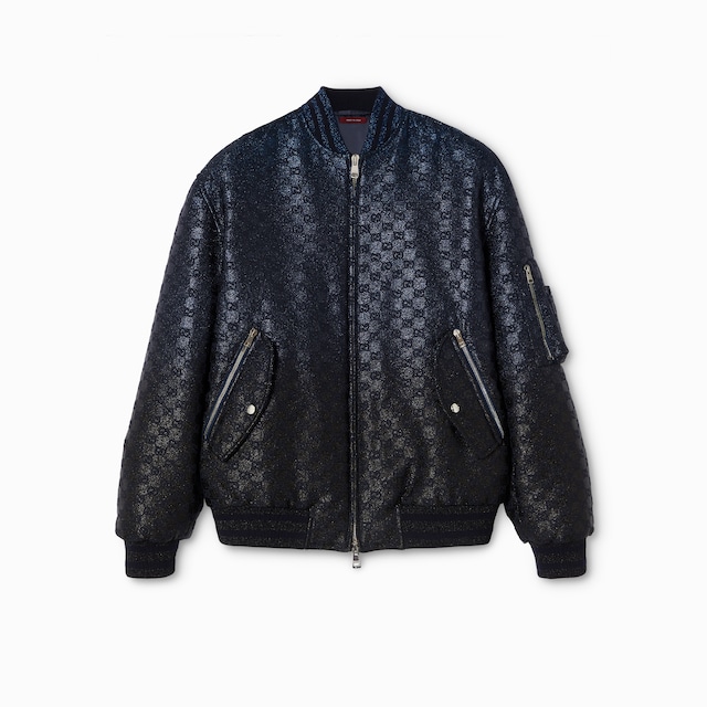 Giacca imbottita con cerniera in tessuto GG lamé