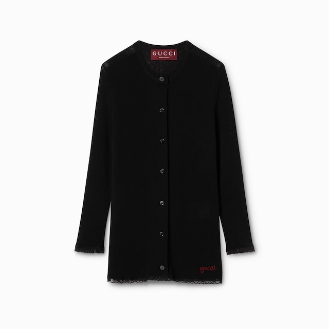 Cotton rib cardigan with embroidery