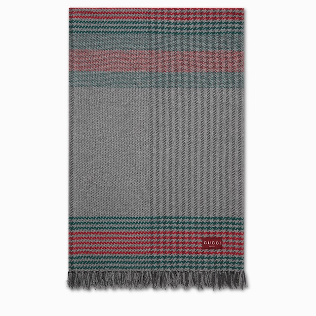 饰织带山羊绒提花盖毯 