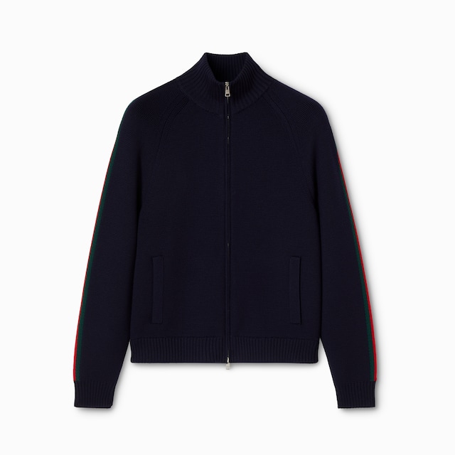 Woven stitch knit wool zip jacket