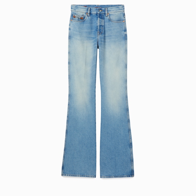 Flared bleached cotton denim pants