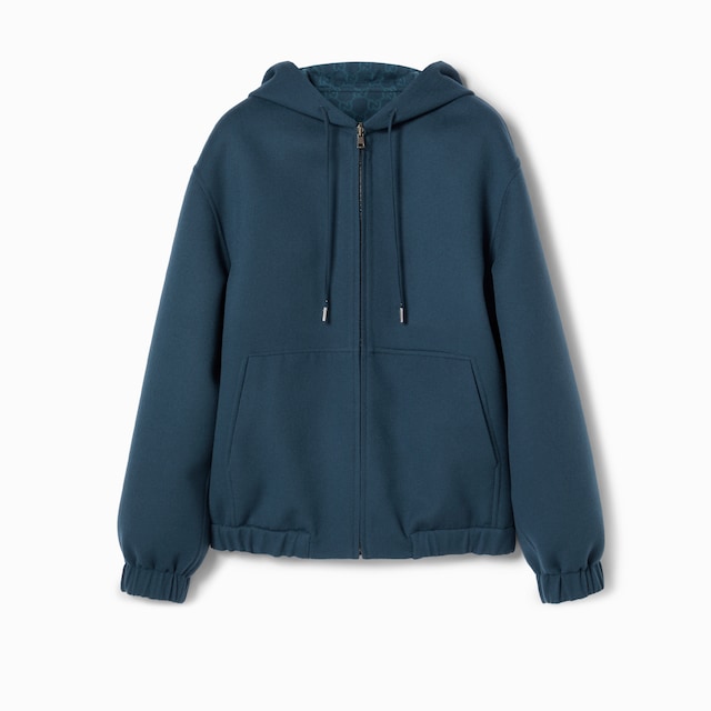 Reversible double wool zip jacket