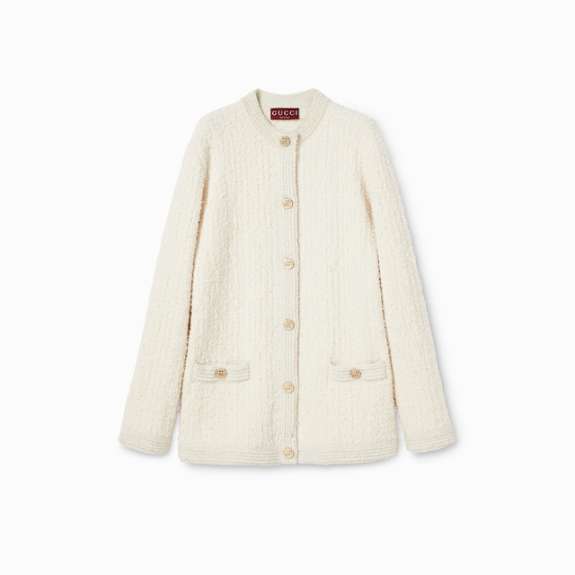 Wool lamé bouclé cardigan