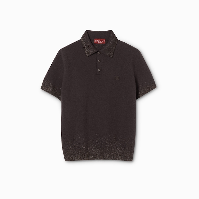 Knit wool lurex polo shirt with embroidery
