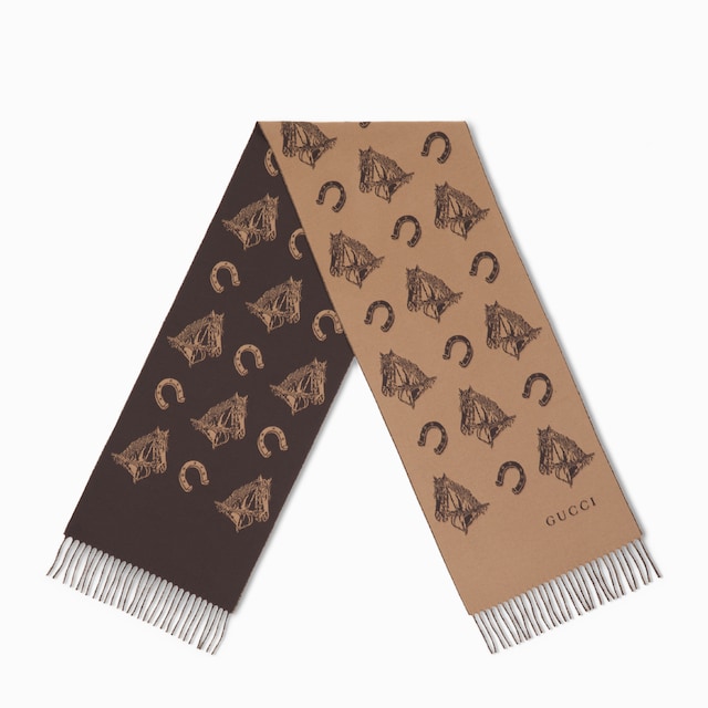 Silk wool equestrian jacquard scarf